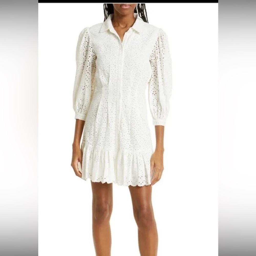 Veronica Beard Kylan White Eyelet Mini Dress Size 16